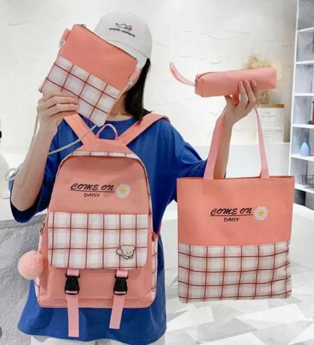 Women Canvas Backpack 4Pcs Set | Stylish & Trendy | Pinkdose