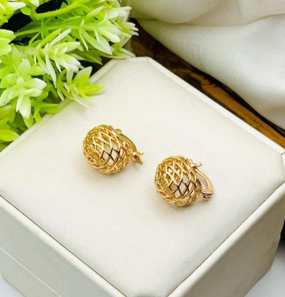 Fancy Golden Studs Earrings Pair | Beautiful and Fancy | Pinkdose