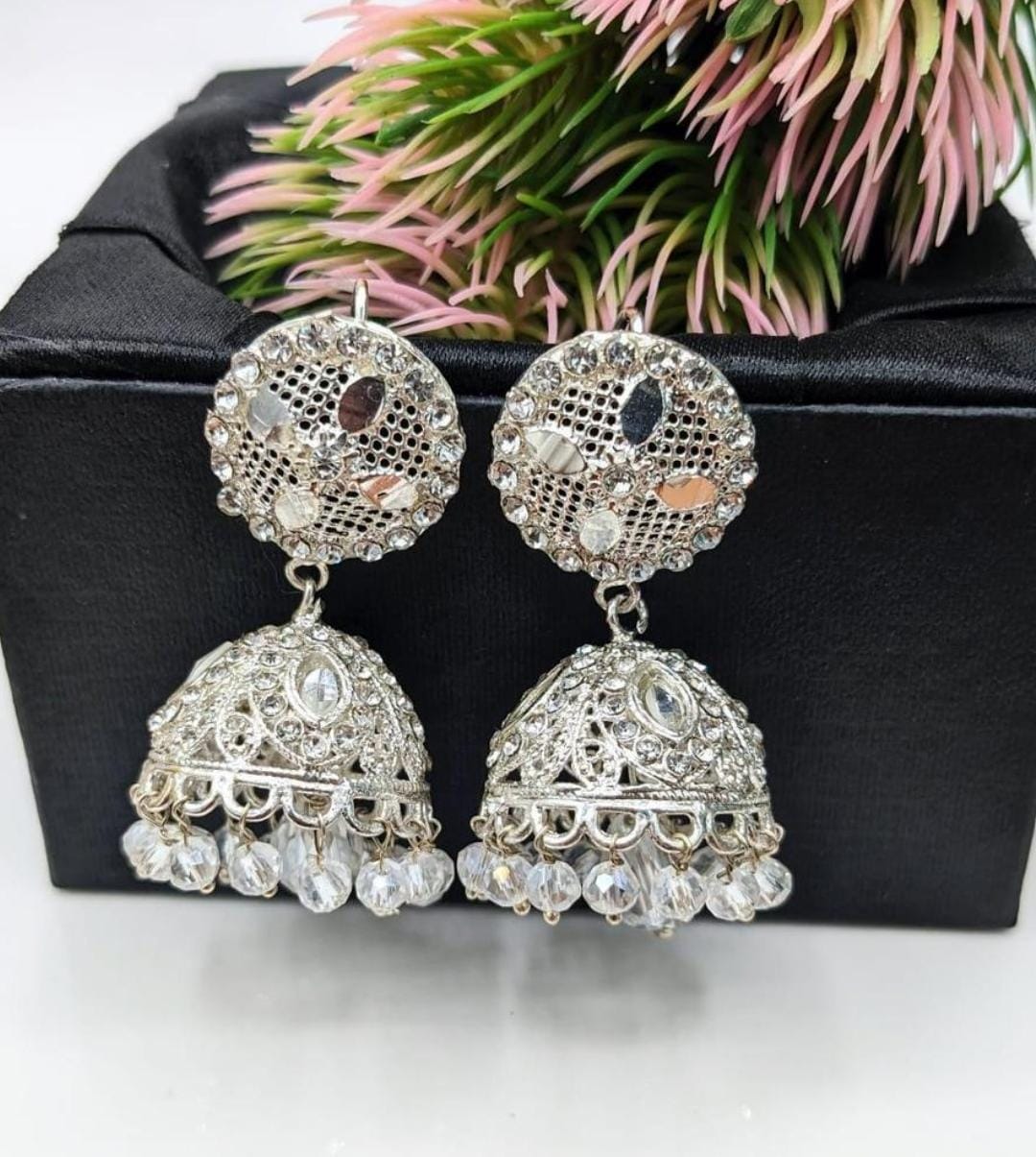 Fancy Jhumka Earrings Set Silver | Fancy and Trendy | Pinkdose