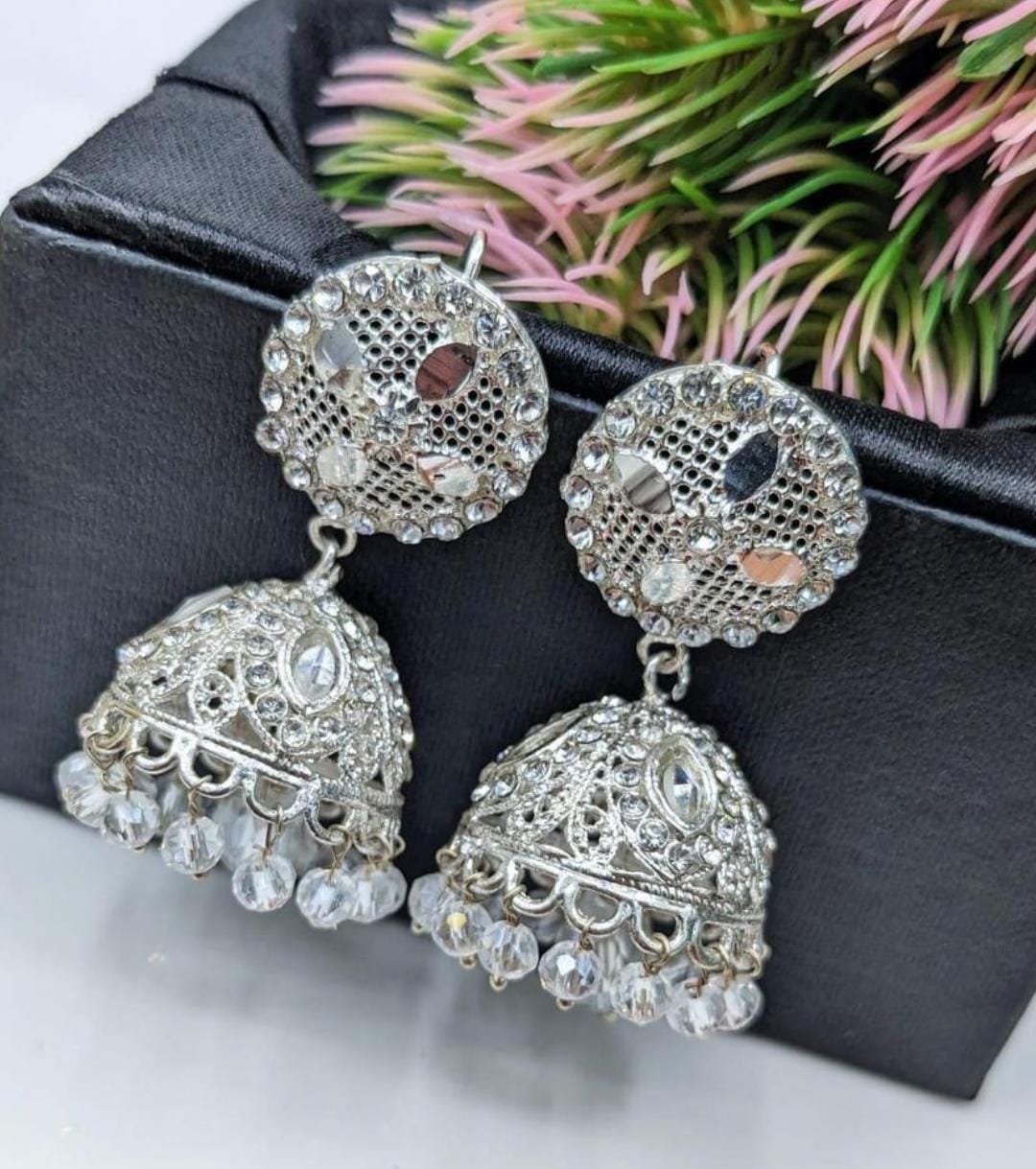 Fancy Jhumka Earrings Set Silver | Fancy and Trendy | Pinkdose